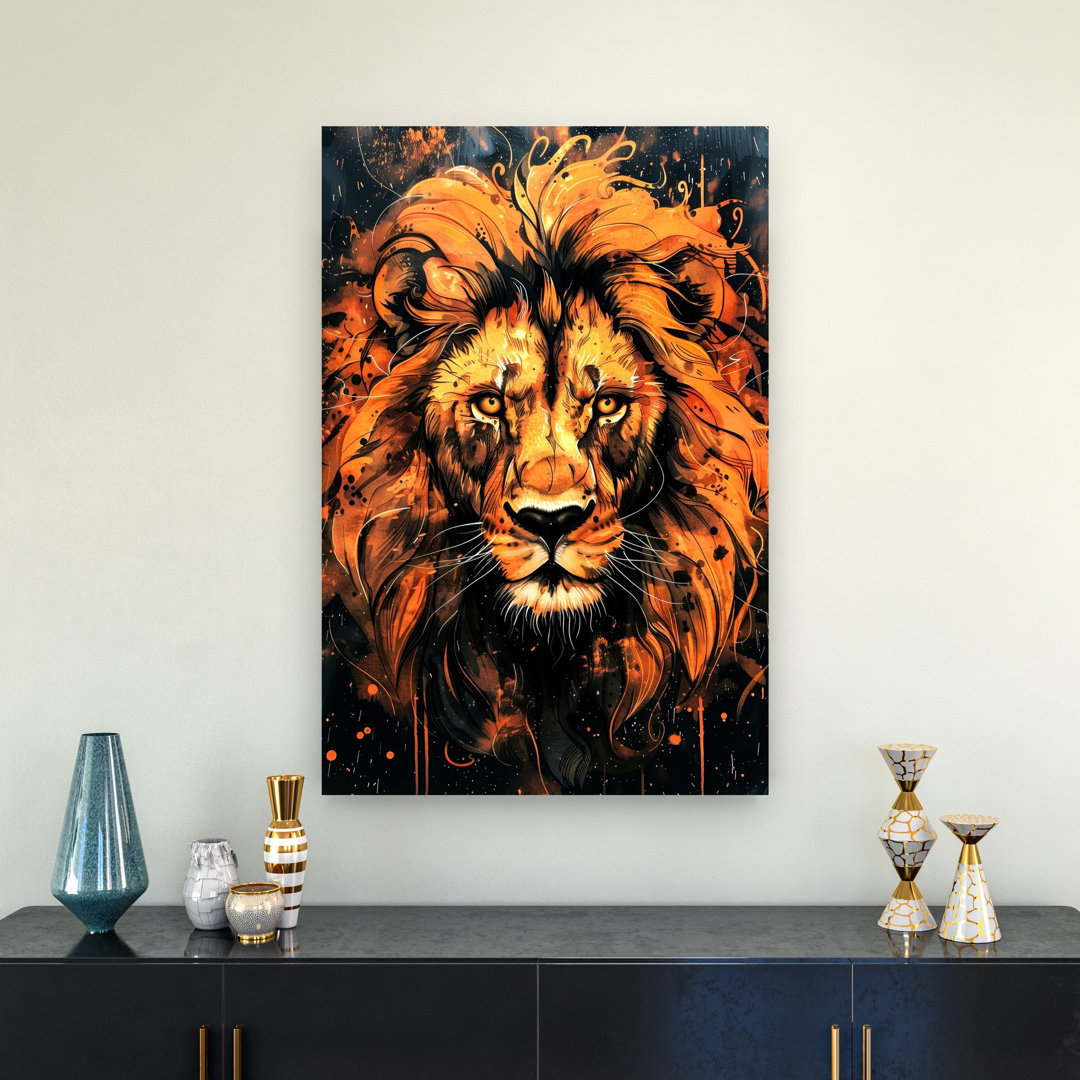 Majestic Fiery Lion Abstract Contemporary Wall Art Print