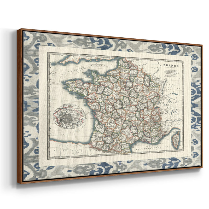 Carte frontalière de la France, H 25 po x l 37 po x P 2 po, Noyer