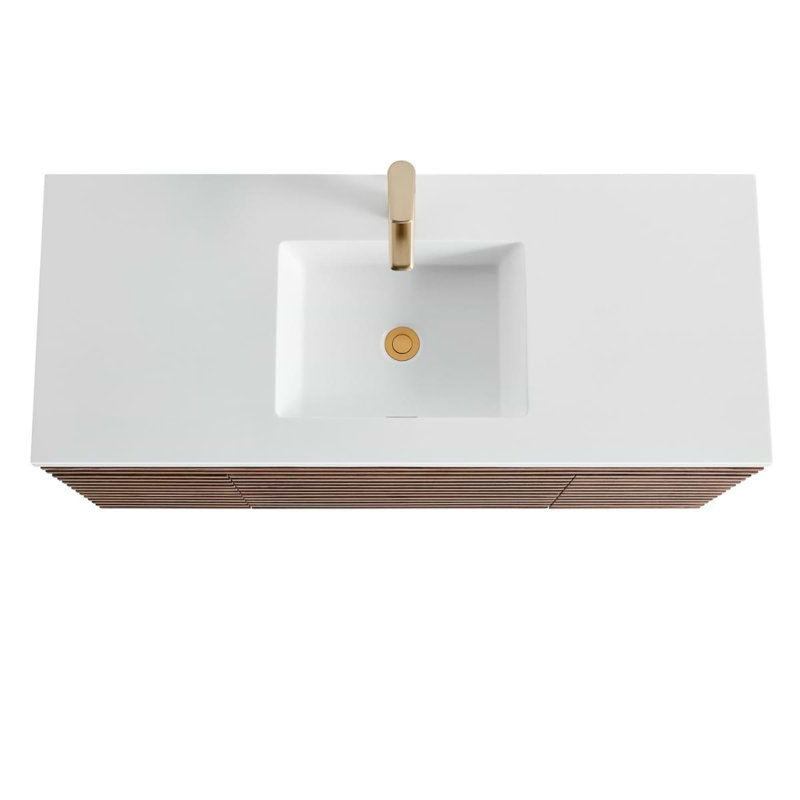 Gibson 48" Wall Mounted Single Bathroom Vanity with Top, Dark Wood, 30"