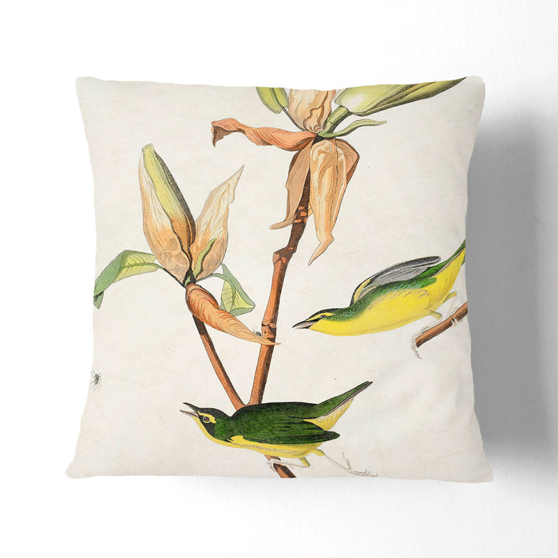 Kentucky Warbler Birds by John James Audubon Cushion with Filling, Black, 40cm H x 40cm W x 15cm D