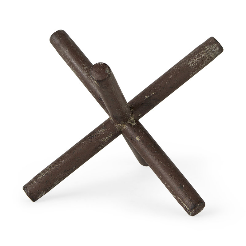 5" Brown Rustic Metal X Decorative Tabletop Sculpture, 8" H x 10" W x 10" D