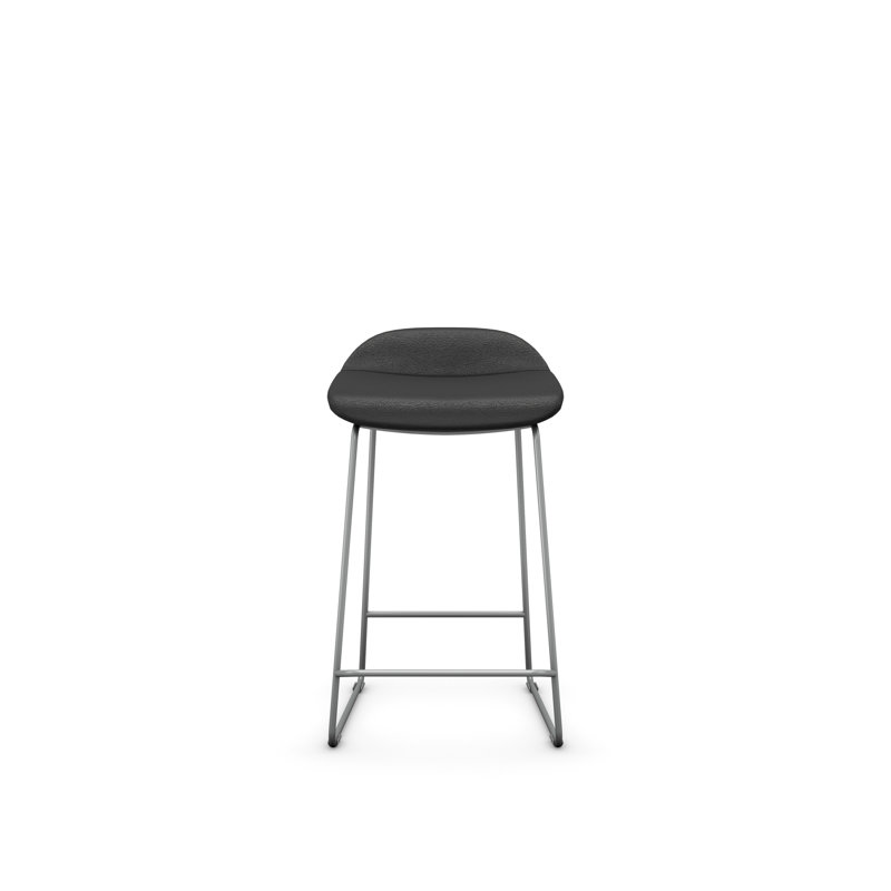 Tabouret Lilly , Argent, Tabouret de comptoir (siège d'une hauteur de 24 p, Vinyle noir