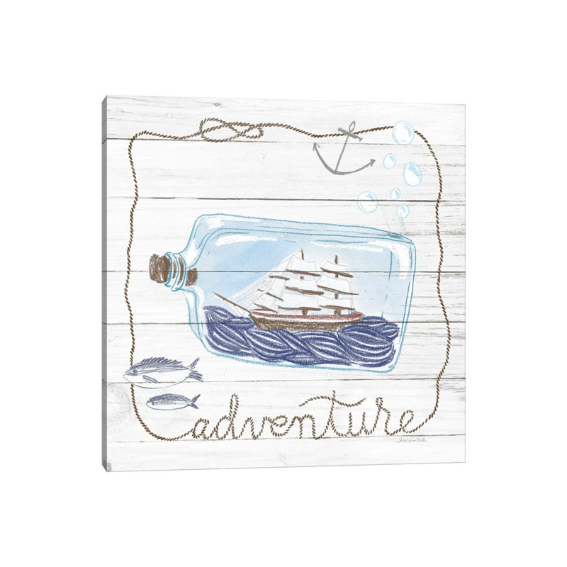 Ship in a Bottle Adventure Shiplap 1 Piece Wrapped Canvas Painting, 45.72 cm H x 45.72 cm W