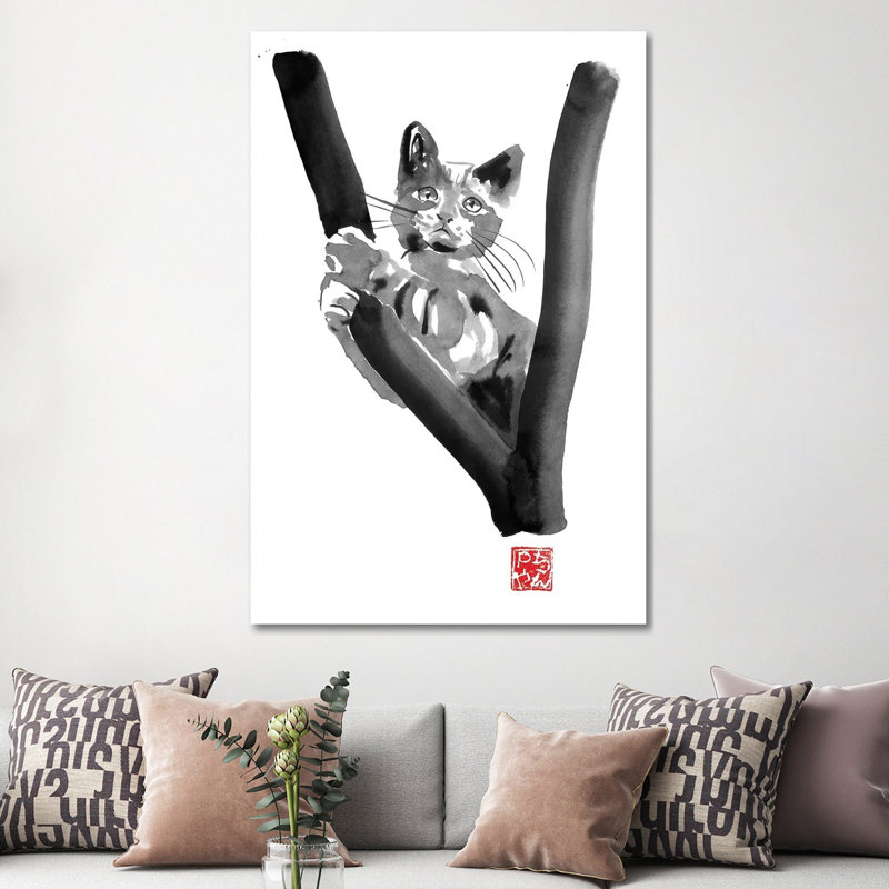 Cat in Tree 1 Piece Painting on Canvas, 152.5 cm H x 101.5 cm W x 3.175 cm D, Wrapped Canvas
