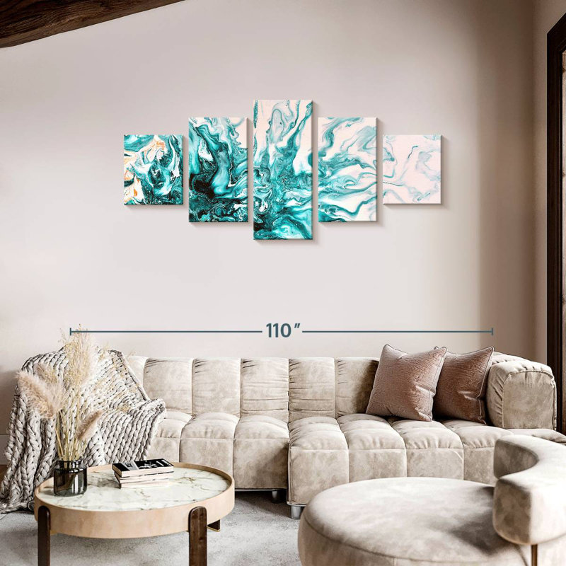 Avery turquoise abstrait dynamique, H 36 po x l 80 po