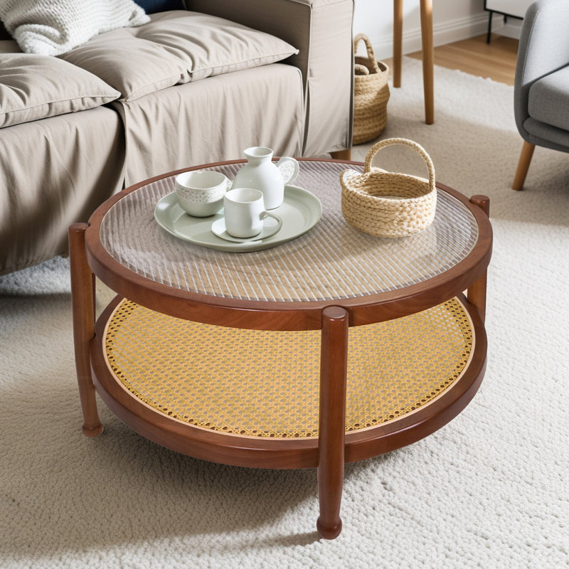 Provins Solid Wood Coffee Table, Glass Top Coffee Table