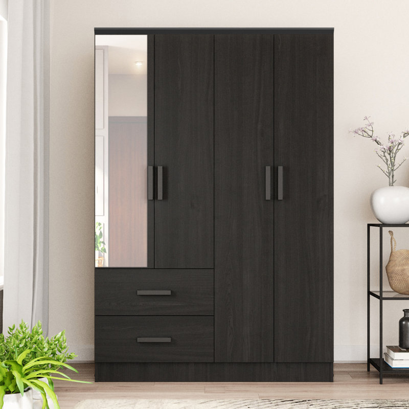 Armoire 4 portes avec 2 tiroirs et tablettes Apollonios, Noir