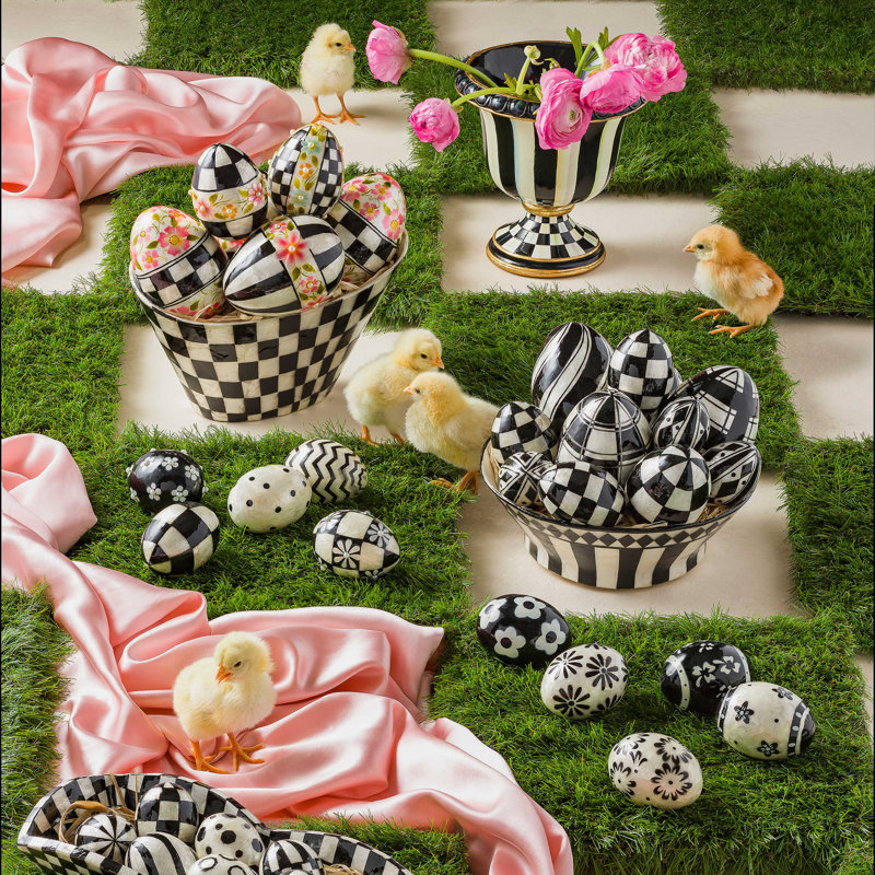 Black and White Striped Painted Urn with Golden Embellishments