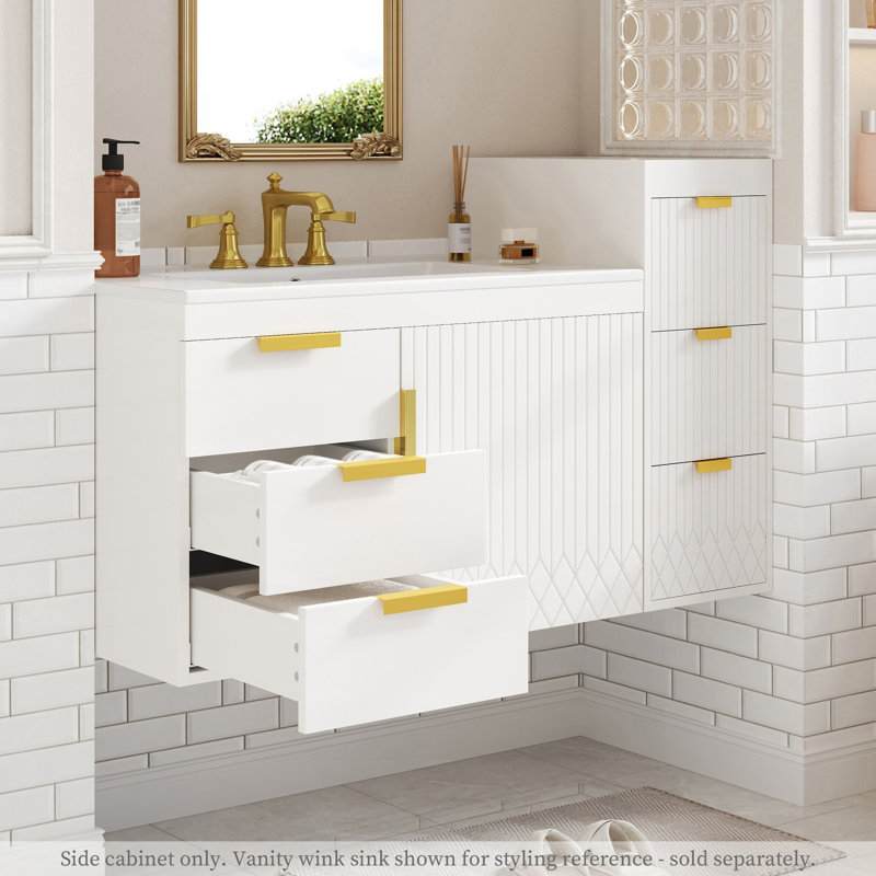 Wall Mounted Floating Cabinet, Side Cabinet With Drawers, White
