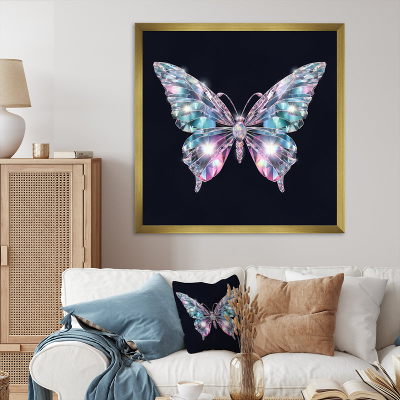 Diamant papillon II - Reproduction d'art mural animaux, Cadre doré à une seule photo, H 36 po x l 36 po x P 1,5 po