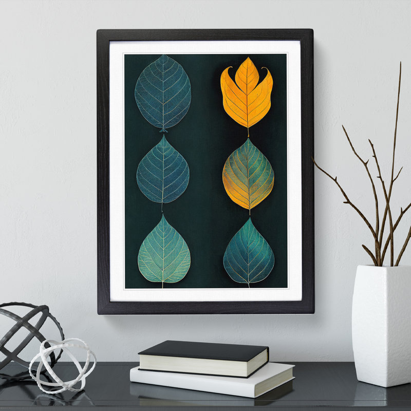 XV1022-743X Leaves No.4 - Single Picture Frame Print, Black, 64cm H x 46cm W x 2cm D