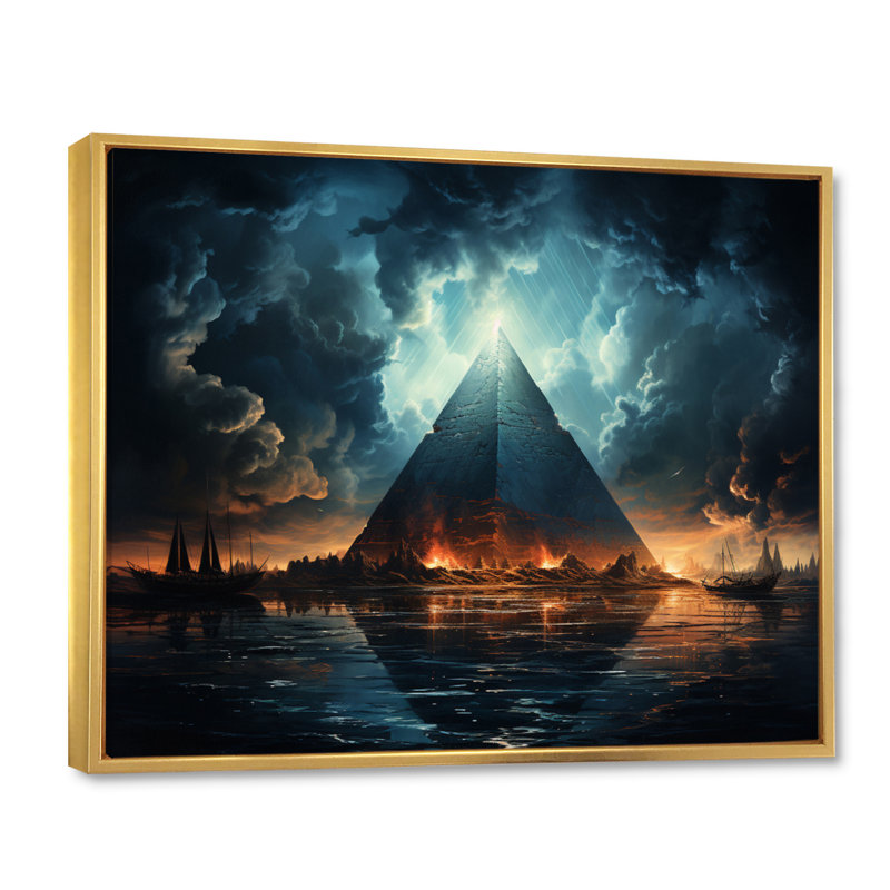 Pyramide réverbération monochrome sur toile, H 12 po x l 20 po x P 1 po, Cadre flottant doré