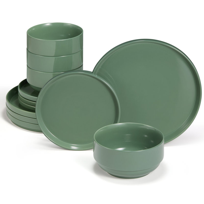  Dinnerware Set, 12 Piece Service For 4, Ceramic, Jade, Jade