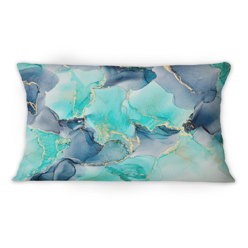 Coussin décoratif de luxe à imprimé abstrait turquoise IV 12 po x 20 po