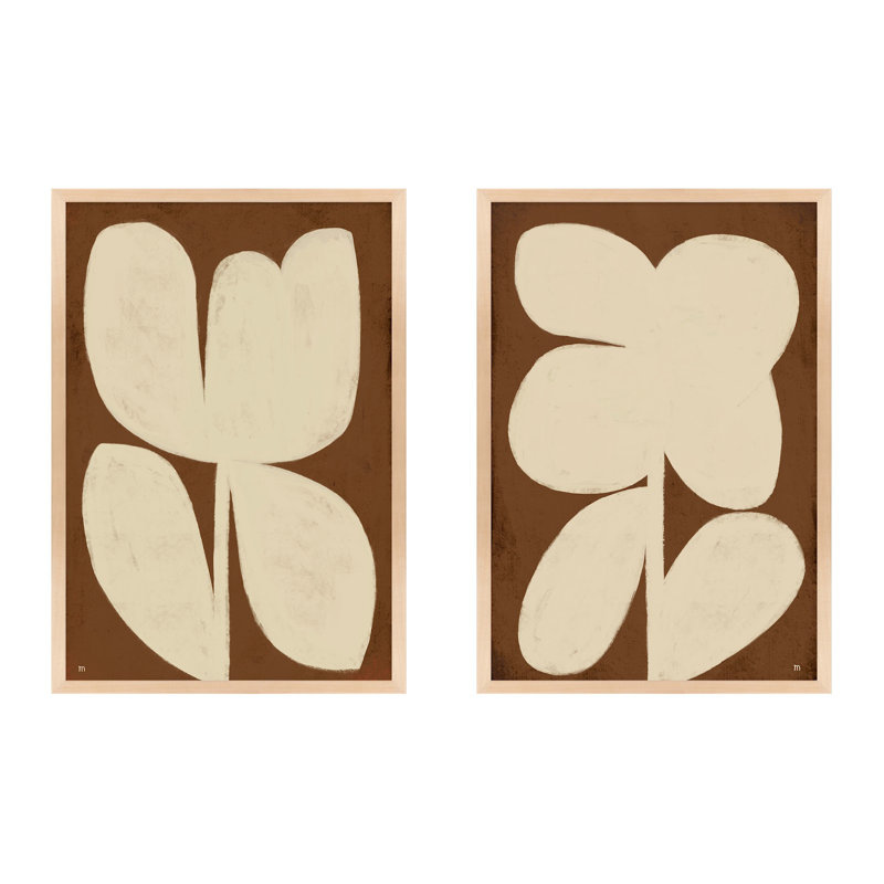 "Flower Set Of 2" par Jésus, art mural encadré, H 20 po x l 14 po x P 1,25 po, Cadre érable