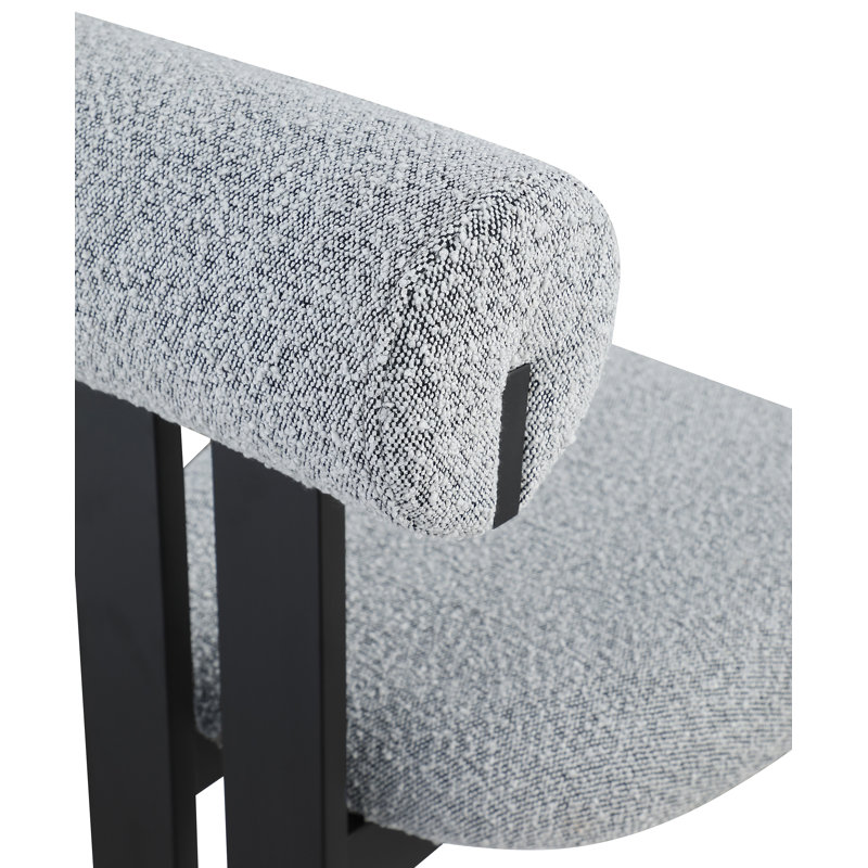 Chaise de salle à manger rembourrée Dario, Noir mat, Tissu gris bouclé