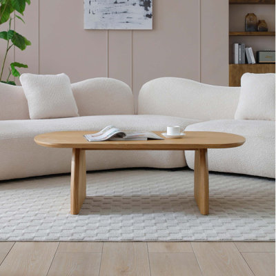Table basse ovale moderne en bois massif plaqué de 47,24 pouces de style Mid-Century pour salon, appartement, petit spa, bureau, facile à assembler