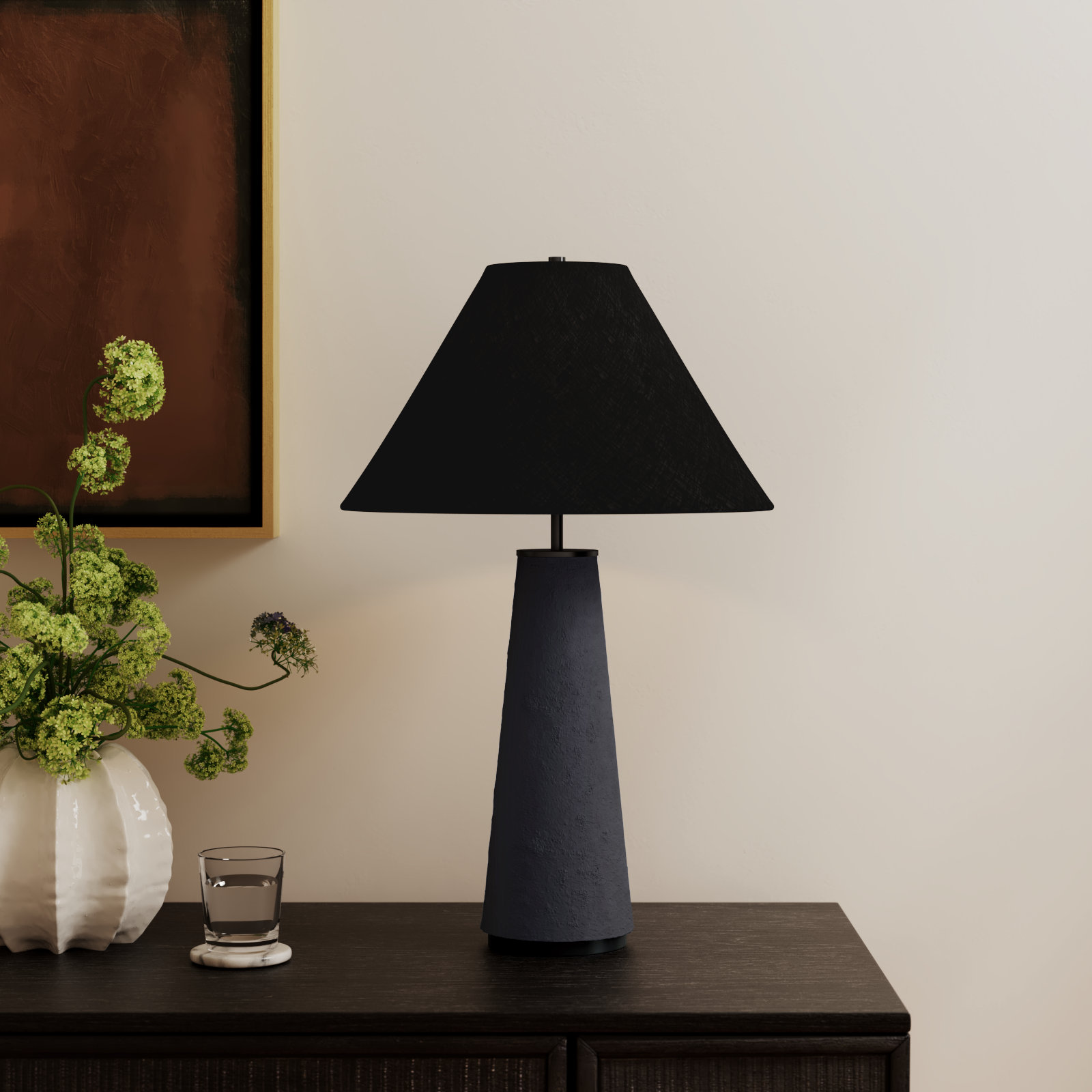 Ceramic Table Lamp, Matte Black