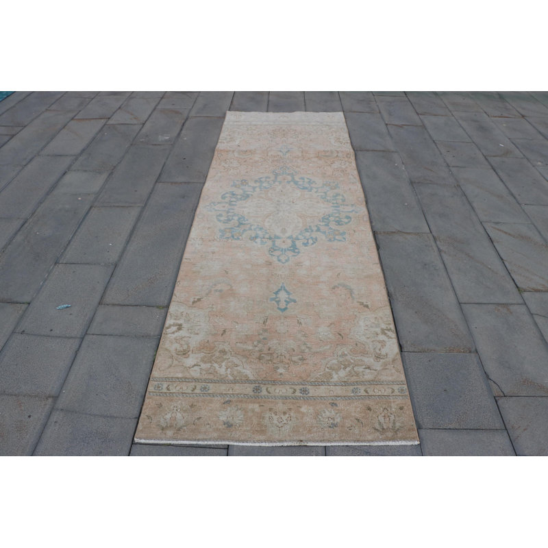 Tapis de couloir antique en laine turque à motif Oushak - brun rustique