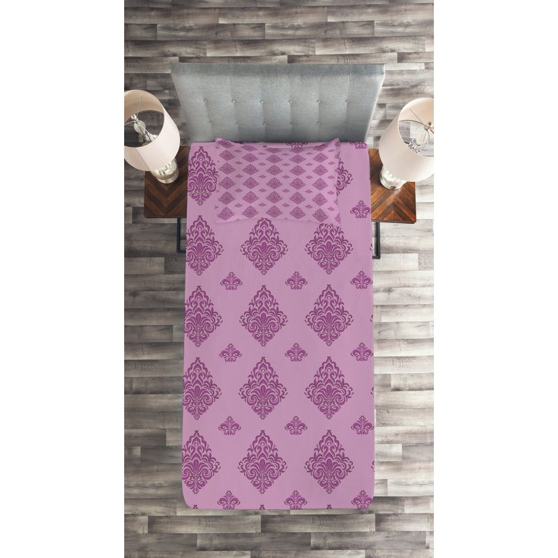 Traditional Polyester Damask Coverlet, Twin Bedspread + 1 Sham