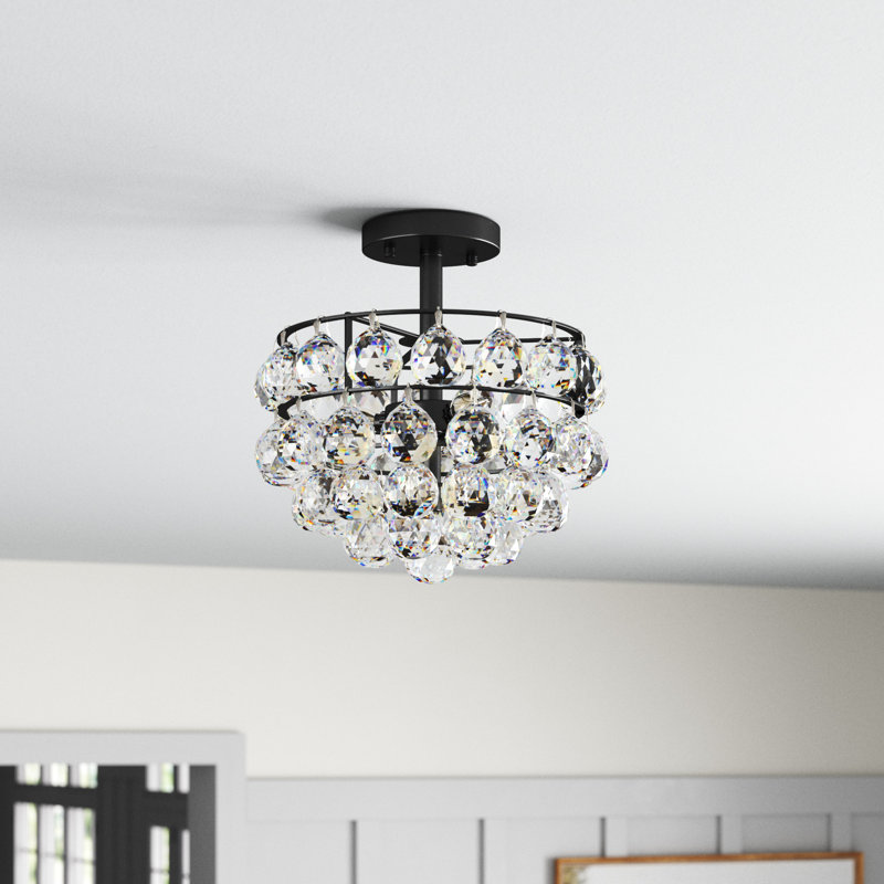 Kieron 5-Light Dimmable Crystal Flush Mount, Black, 10" H x 12" W x 12" D