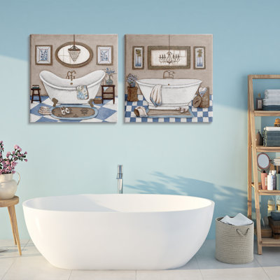 Tiled Bathroom Views 2pc Canvas Set, design by Janet Tava