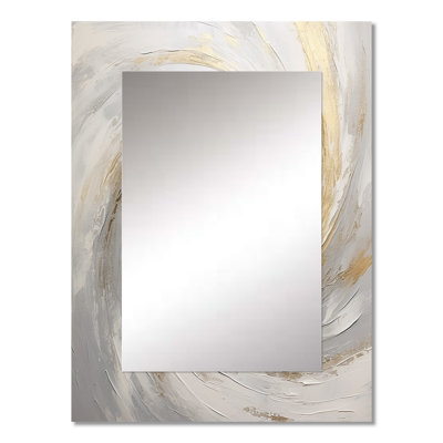 Gold And White Soft Wave Vortex V - Abstract Spirals Unique Mirror, Beige Large Wall Mirror, Printed Metal Art