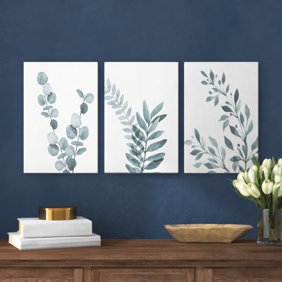 «Blue Botanical Wash I», ensemble de 3 reproductions sur toiles tendues