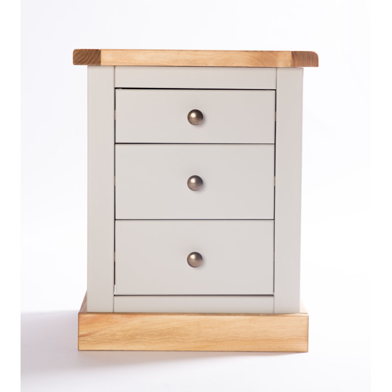 Clarke 45cm W Solid + Manufactured Wood Bedside Table, Grey/Antique Brass