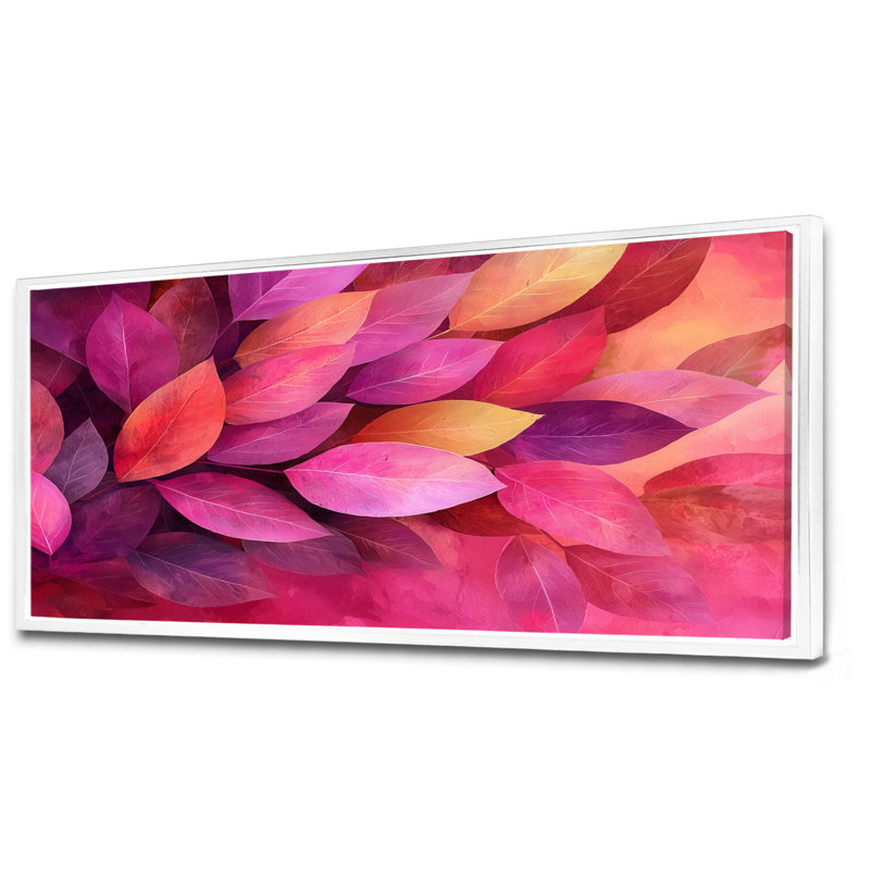 Jacquitta, feuilles magenta Blosoom I - feuilles, art mural, H 28 po x l 60 po, Impression encadrée flottante, Blanc