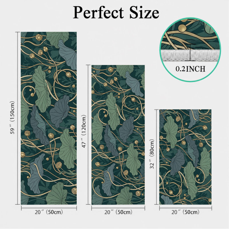 Leafy Vine Non-Slip Washable Kitchen Mats