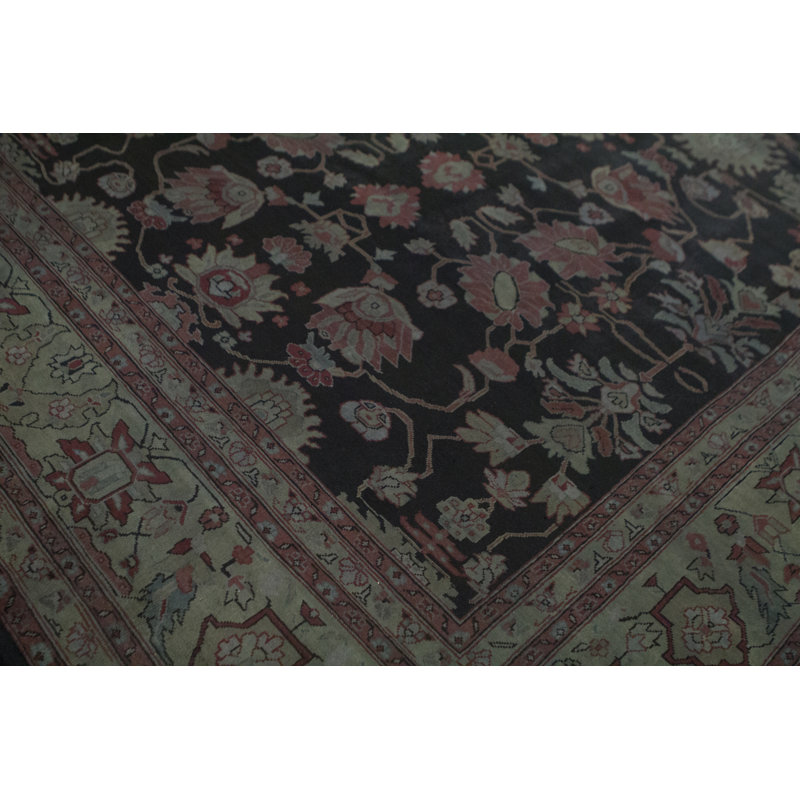 Tapis noir et beige noué à la main de haute qualité