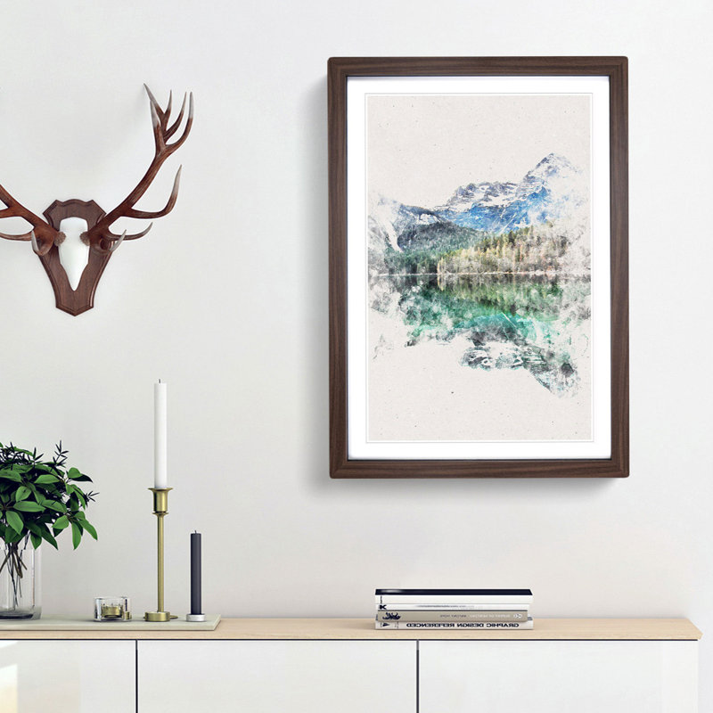 Lake Tovel in Trentino Italy - Picture Frame Painting Print, 63cm H x 45cm W x 2cm D, Walnut Framed