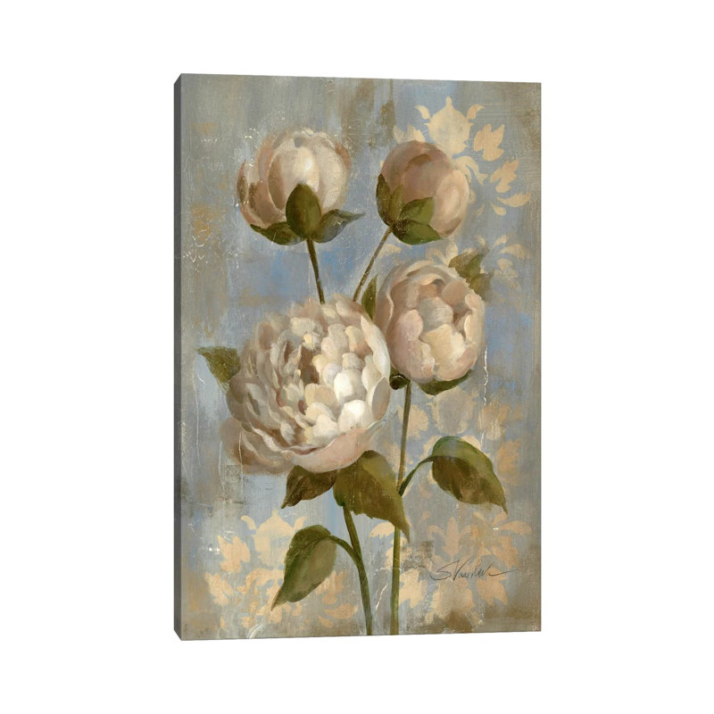 Peony On Soft Blue by Silvia Vassileva - Gallery-Wrapped Canvas Giclée on Canvas, 30.48 cm H x 45.72 cm W, Wrapped Canvas