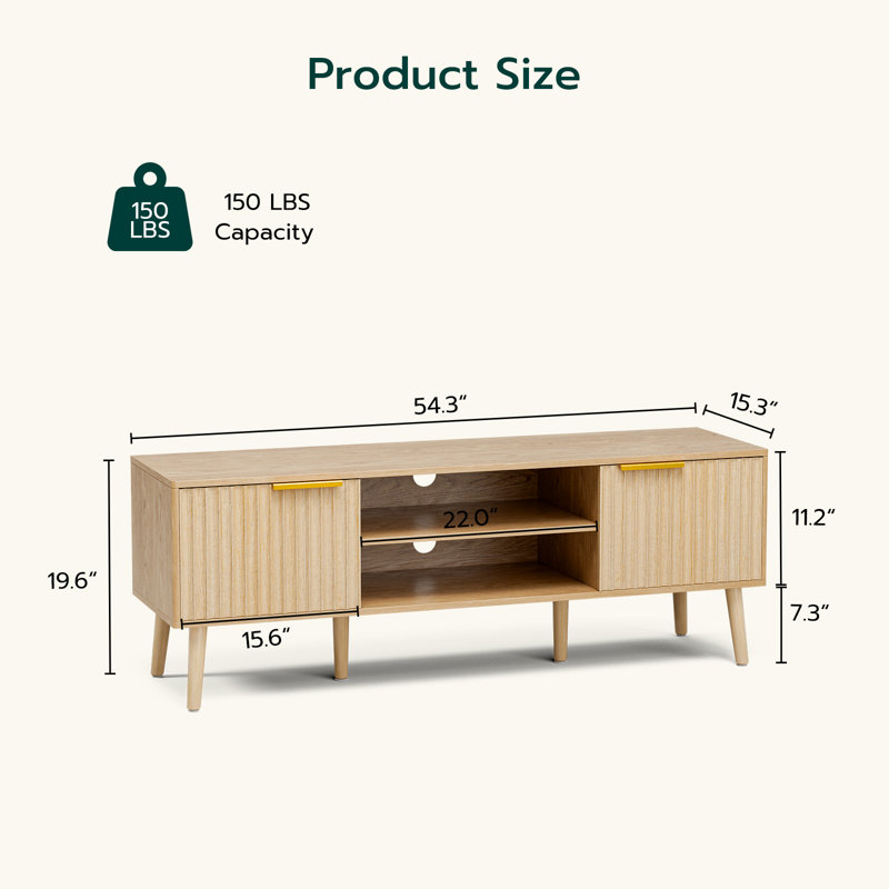 Tv Stand For Living Room, Mid Century Modern Entertainment Center For 55/60/65 Inch Tv, Tv & Media Consol With Fluted Door Cabinets And Open Shelves, For Bedroom, Classical