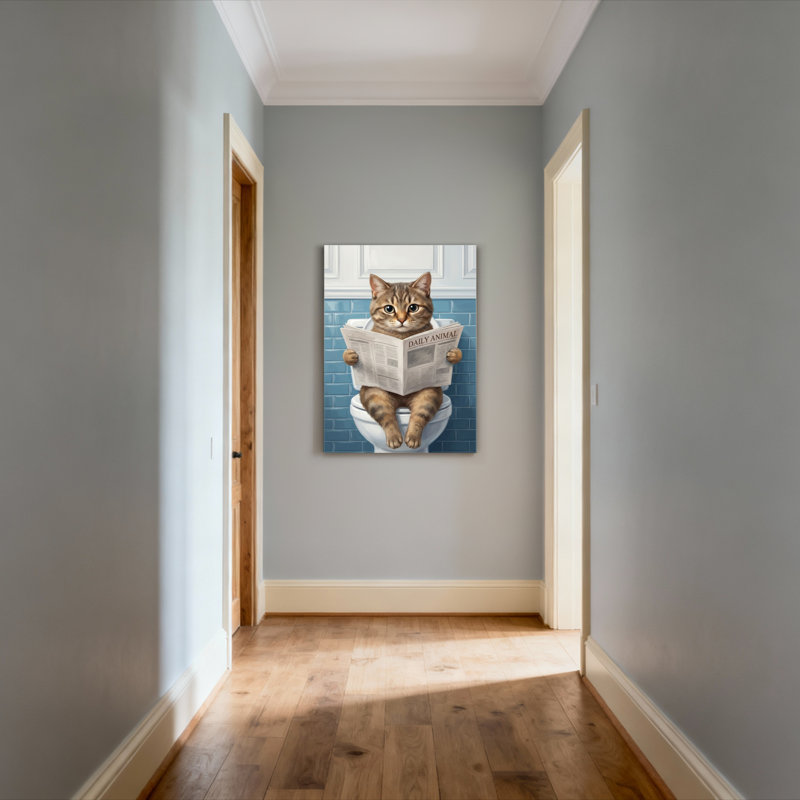 Chat lisant un journal sur une toile tendue sur toile tendue, ensemble de 1, H 18 po x l 12 po