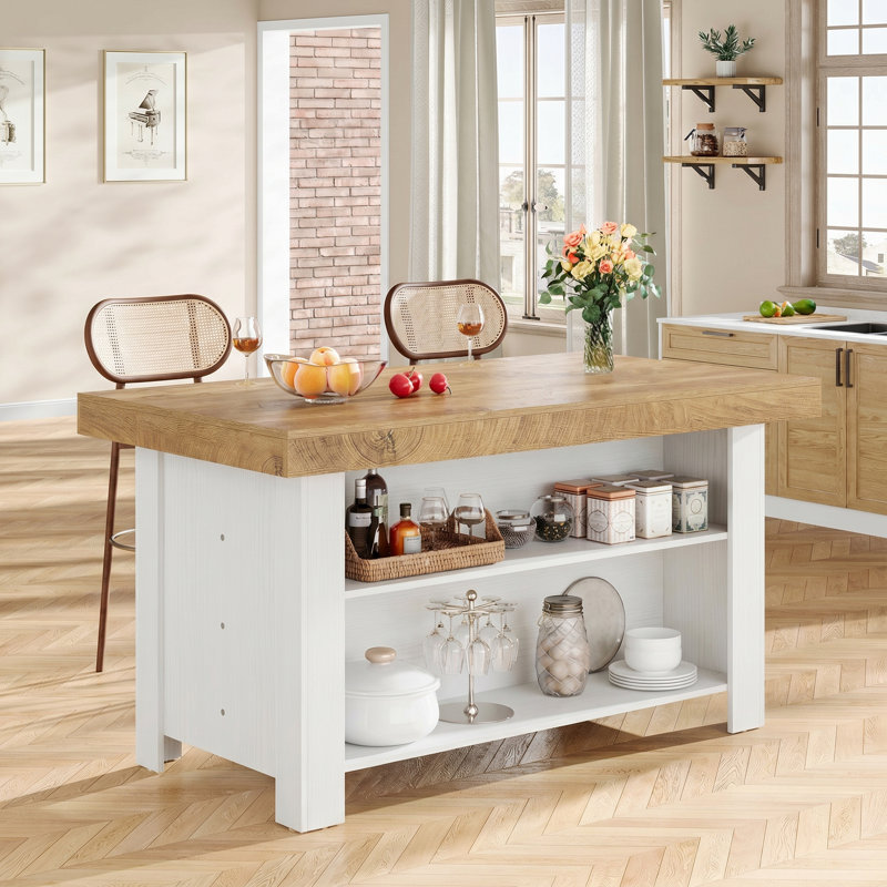 Îlot de cuisine avec rangement 55 po, îlot de cuisine à hauteur de comptoir, Blanc