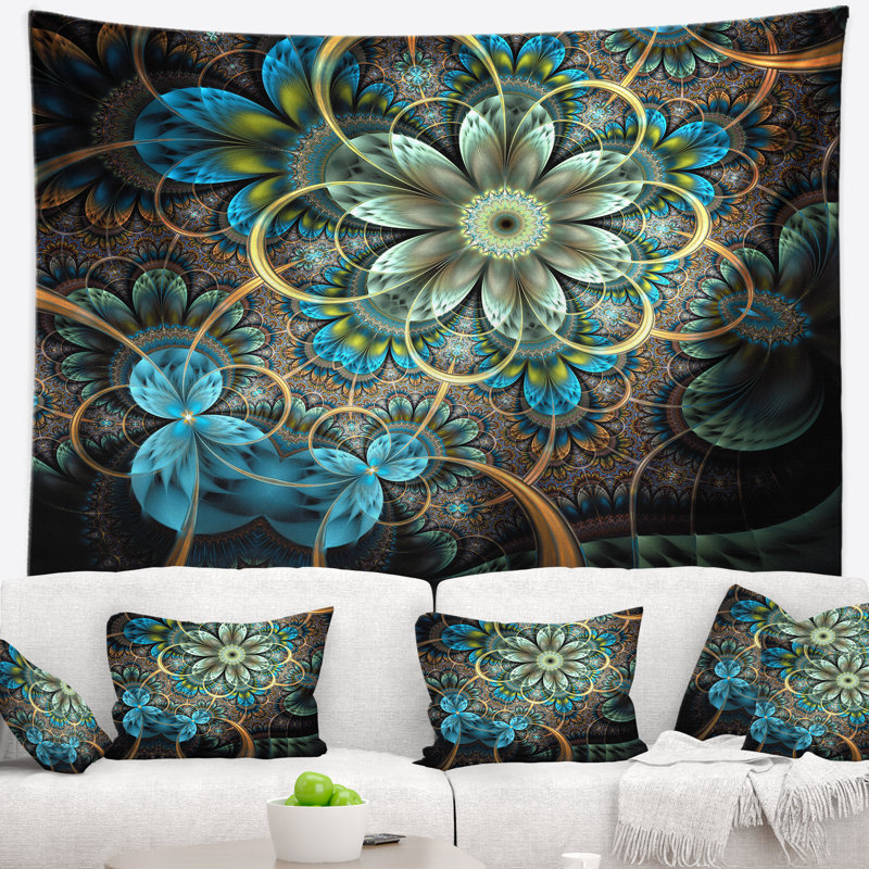 Tapisserie de fleurs bleues fractal bleu lumineux Floral, H 50 po x l 60 po