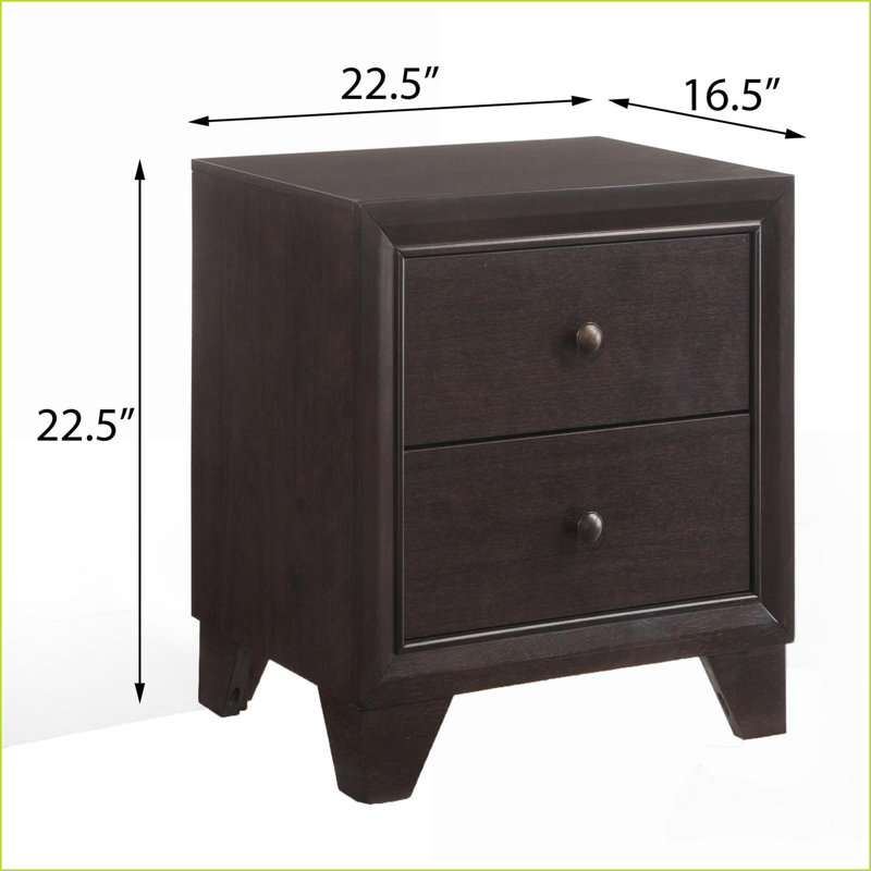 Espresso 2-Drawer Bedroom Storage Nightstand