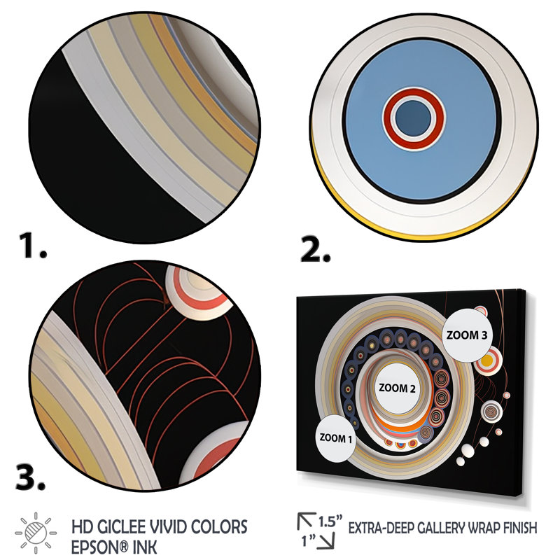 Syncronicity Retro Spiritual Abstract sur impression sur toile, Cadre flottant blanc, H 24 po x l 32 po