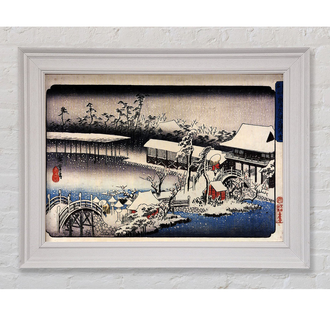 Gerahmtes Leinwandbild Hiroshige Temple Complex in the Snow