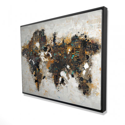 Abstract world map with typography - 36"x48" Framed canvas