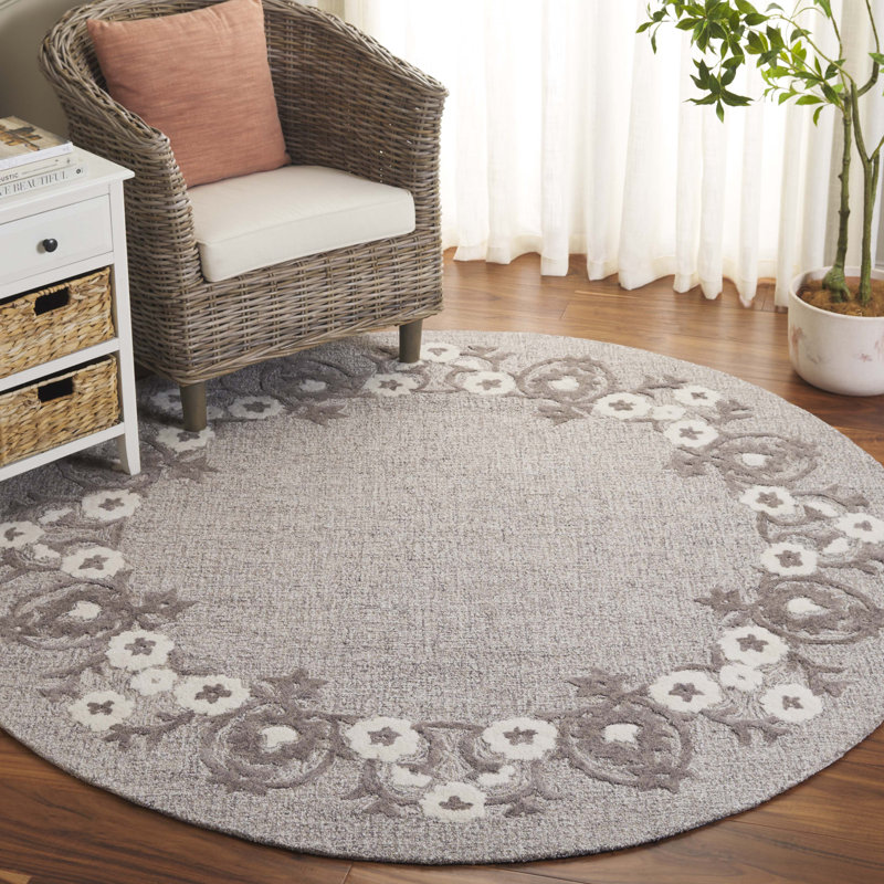 Tapis floral en coton touffeté à la main Lycan, Rond 6 pi