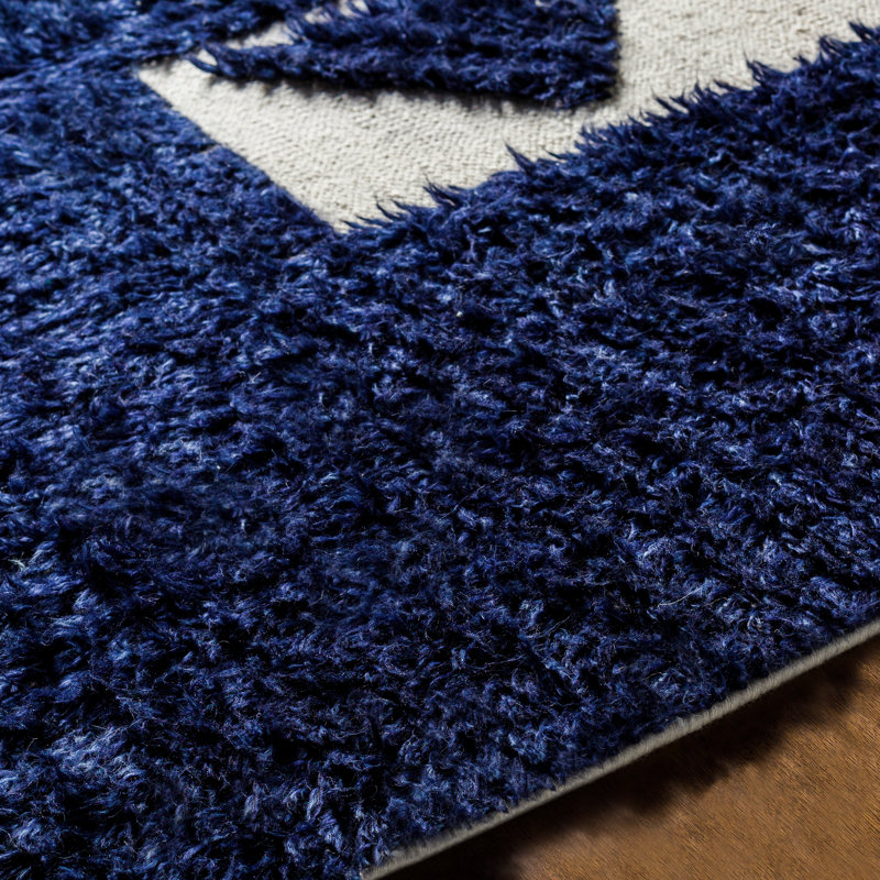 Tapis bleu marine en laine noué à la main Sakara, Rectangle 8 pi x 10 pi