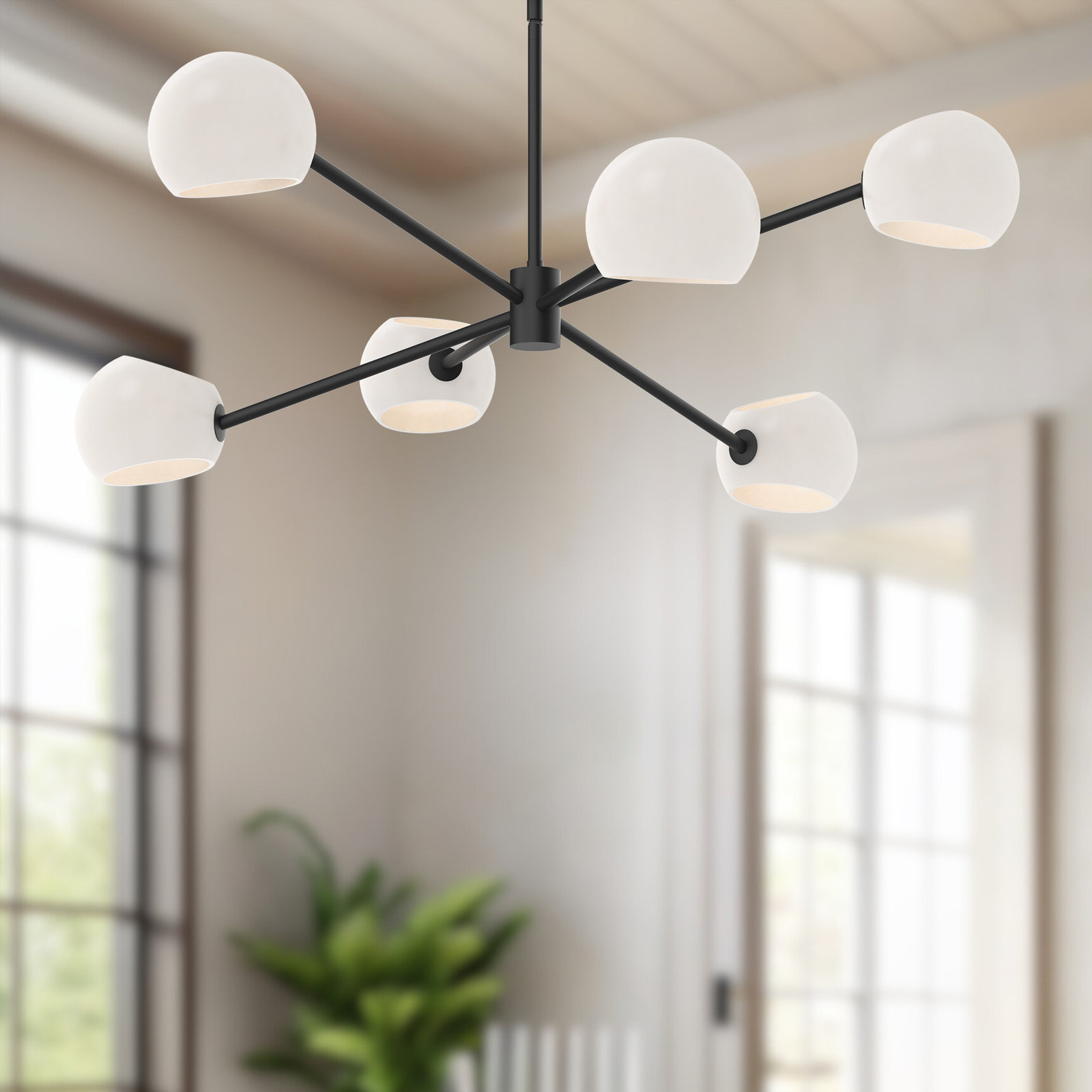 Willow 6 - Light Metal Sputnik Chandelier, Matte Black, Opal Matte