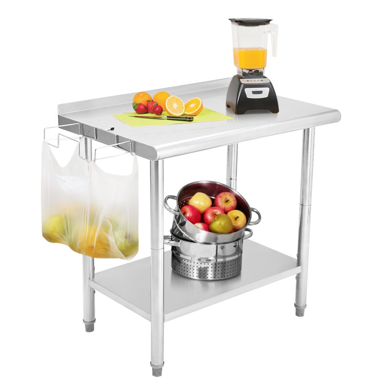 Table de préparation en acier inoxydable de 48 po x 24 po, certifiée NSF, table de travail robuste avec tablette réglable et crochets latéraux, qualité commerciale pour restaurant, boulangerie, camion de nourriture, maison