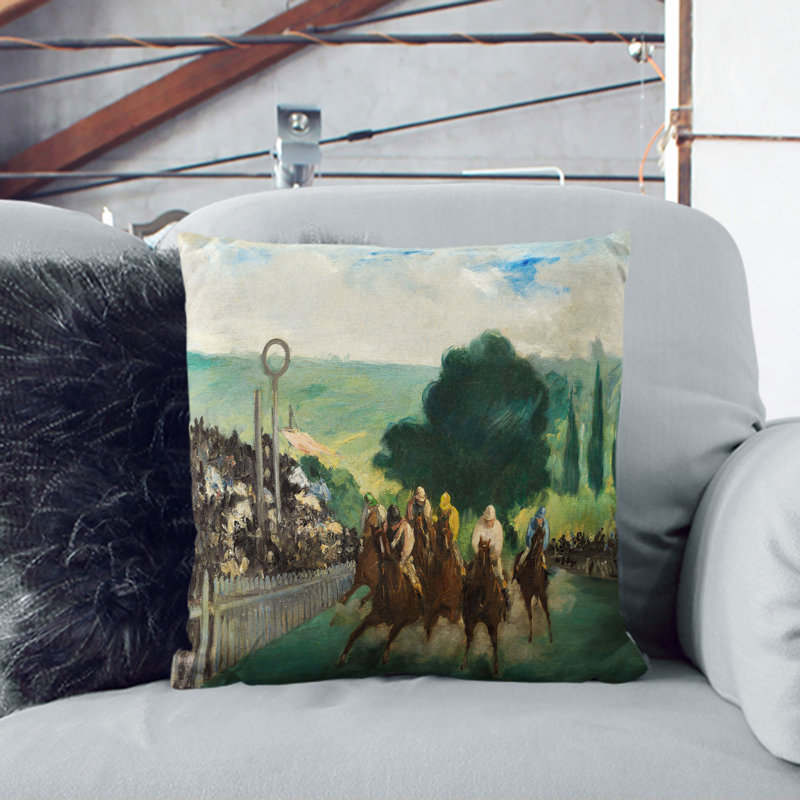 The Races at Longchamp Scatter Cushion with Filling, White, 40cm H x 40cm W x 15cm D
