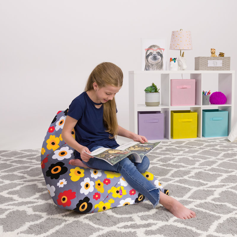 Bean Bag Cover, Canvas Multi-Colored Flowers on Gray, 100L - Medium