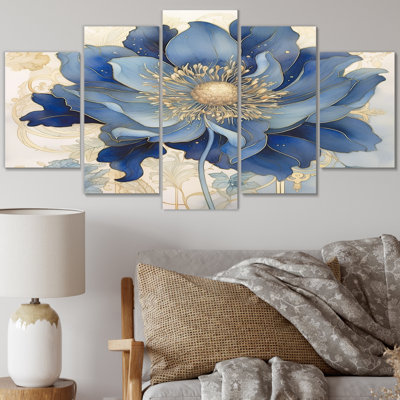 "Fleurs de chrysanthème bleues et blanches" - 5 pièces