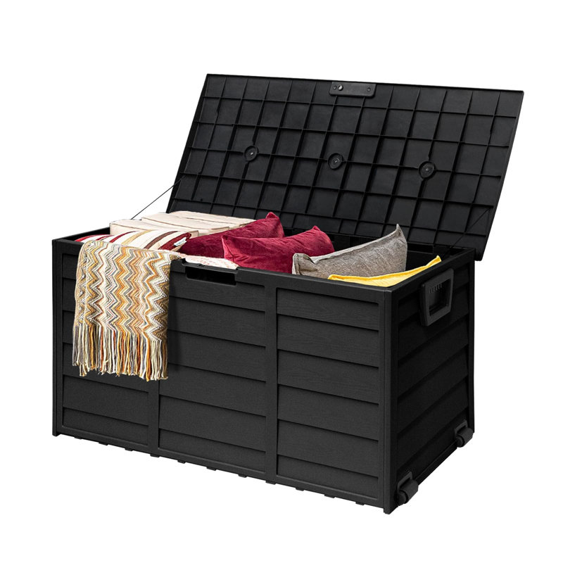 Bisiot 44'' W 75 Gallons Plastic Lockable Deck Box with Wheels in Black